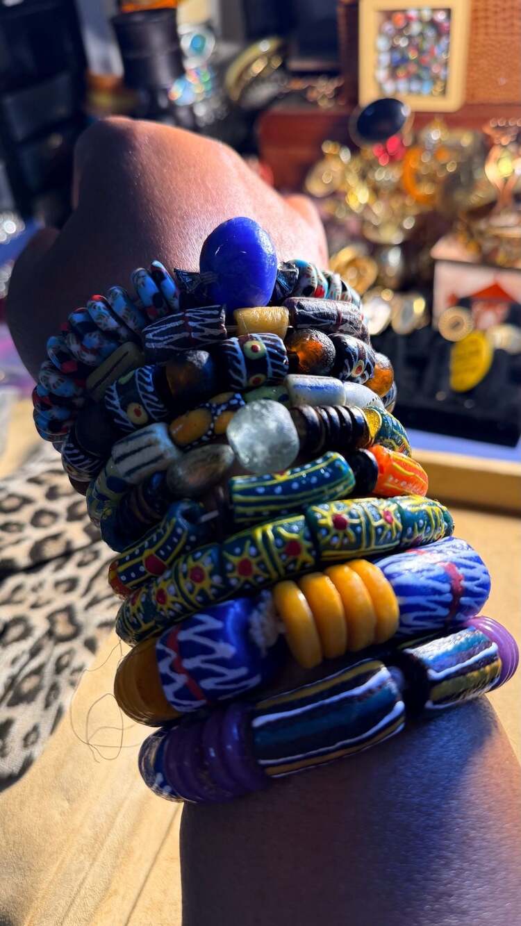 Set of 9 Handcrafted African Krobo Trade Bead Stacking Bracelets